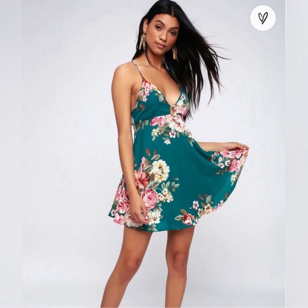 Lulu's Teal and Pink Floral Mini Dress